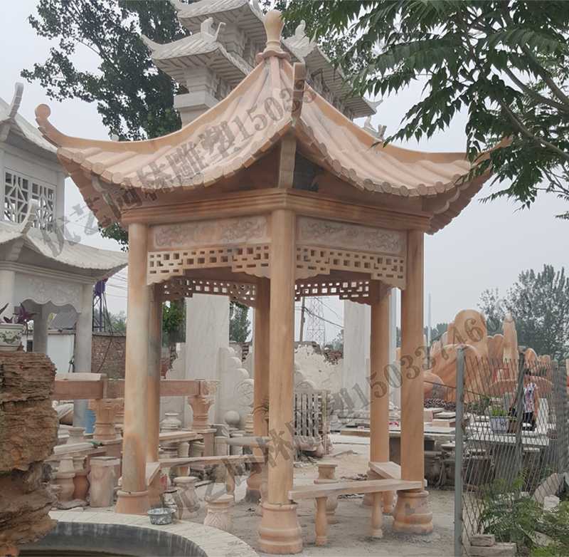 中式大理石涼亭，石雕景觀亭子，石雕六角亭子廠家