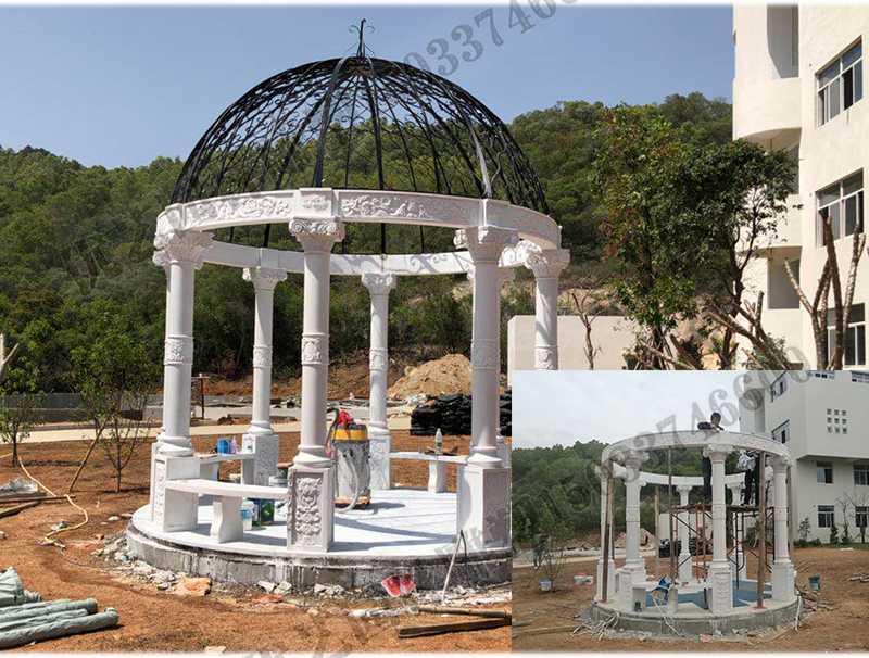 石雕涼亭案例，景觀涼亭怎樣安裝，石雕涼亭定制工廠